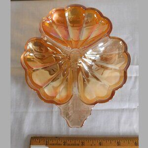 Vintage Jeannette Glass Marigold Iridescent 3 Leaf Clover Candy or Relish Dish